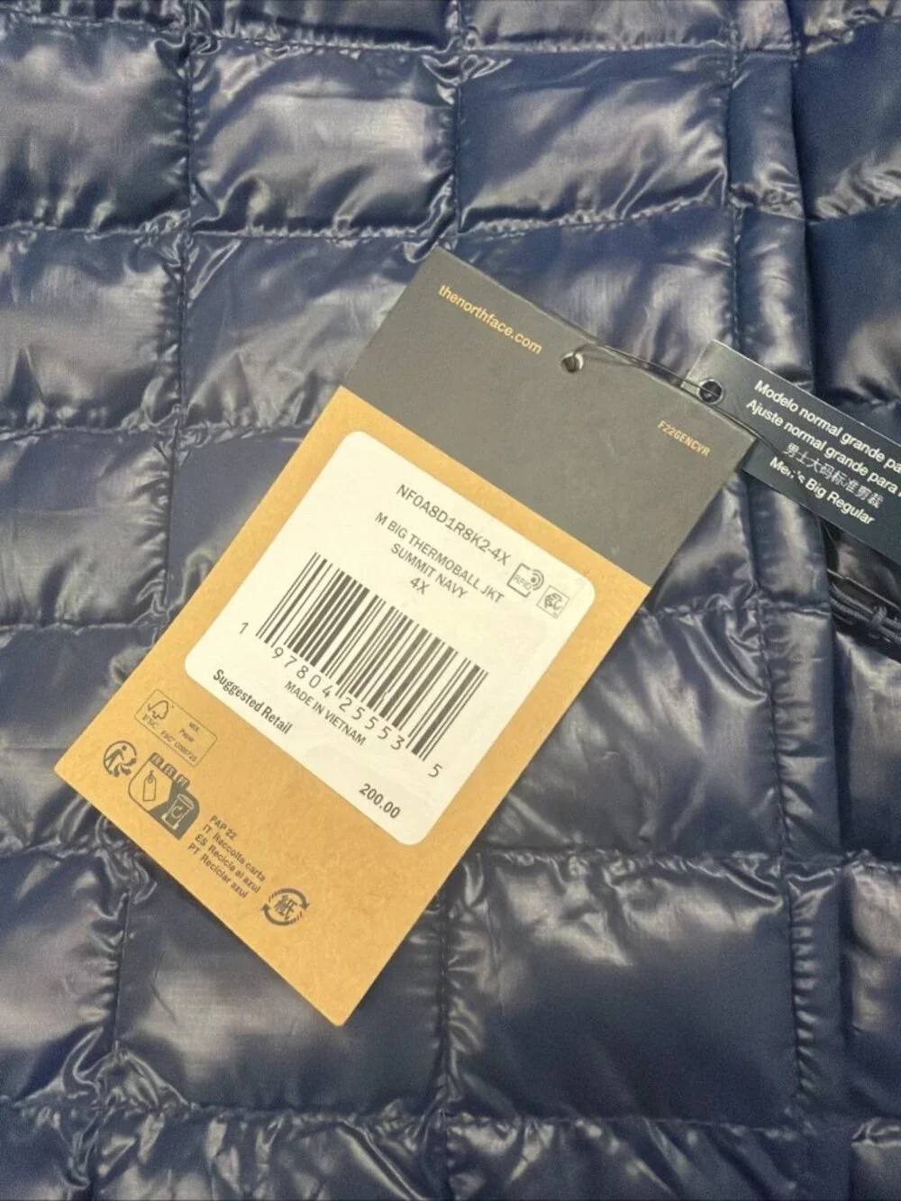 The North Face ThermoBall Jacket Mens 4X Big Tall Summit Navy Packable Coat
